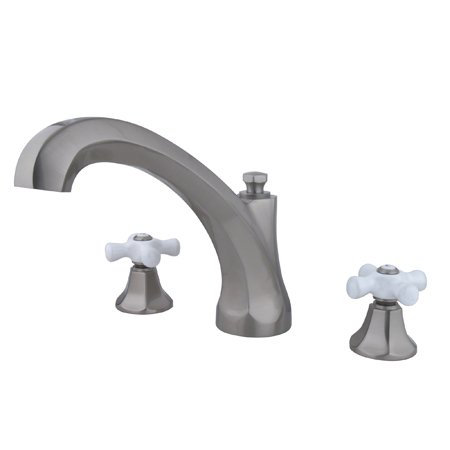 Metropolitan Double Handle Deck Mounted Roman Tub Faucet, Satin Nickel
