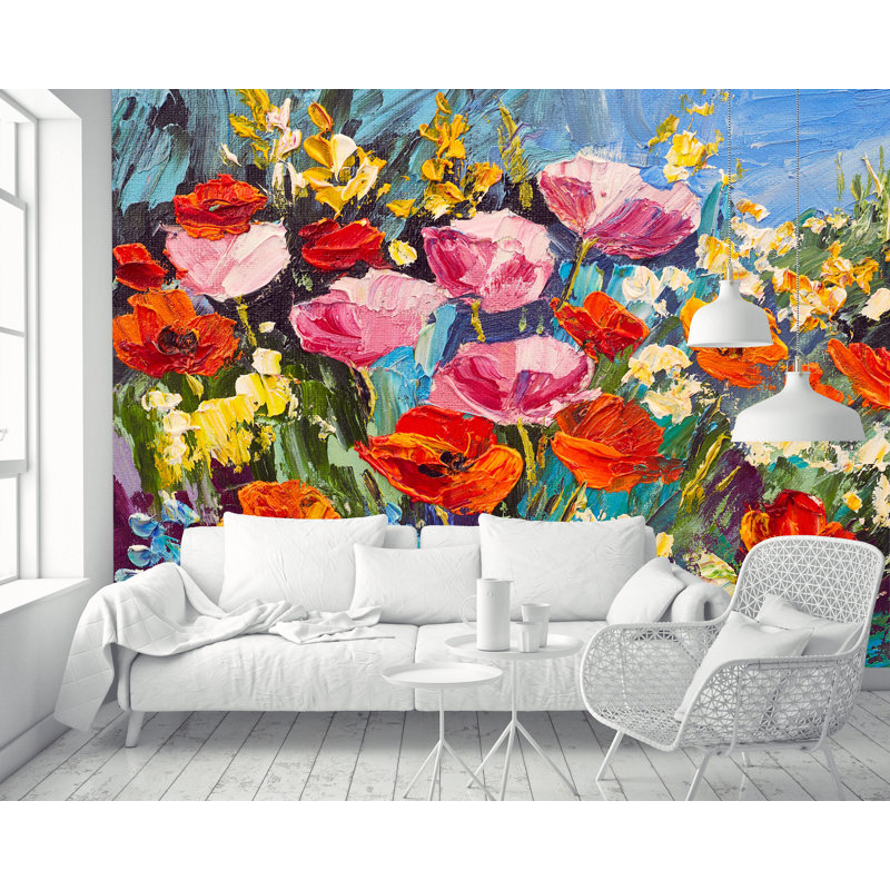Murale de fleurs de coquelicots amovibles Blane, L 9,17 pi x l 175 po
