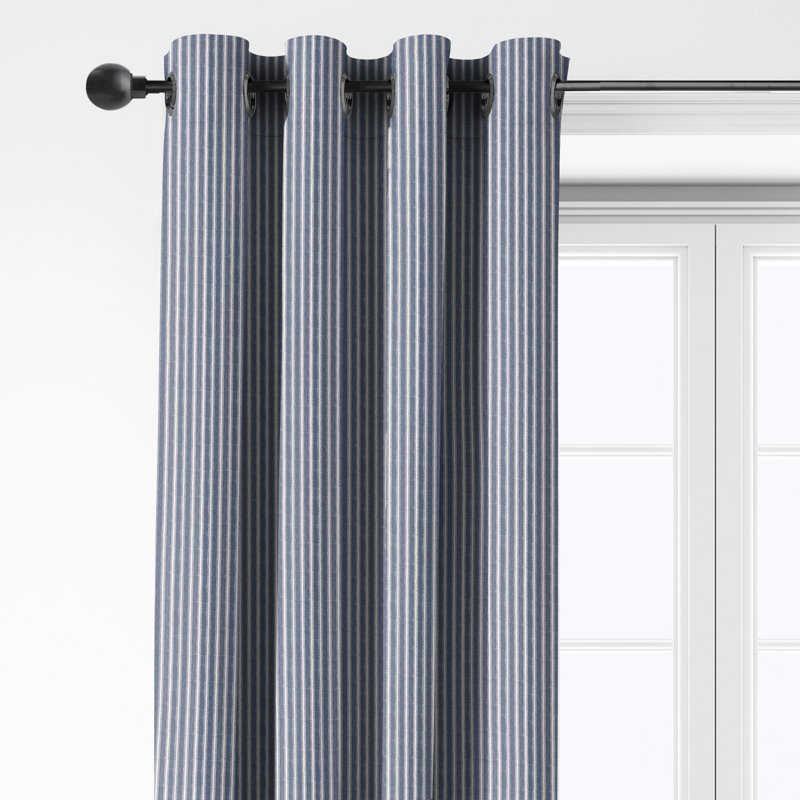 Ensemble de 2 rideaux en coton indigo, L 50 po x L 108 po, Indigo/Blanc