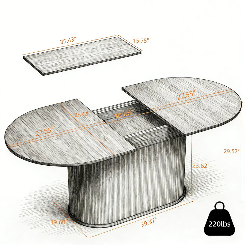 55.11"-70.86" Extendable Dining Table, With Striped Legs For Living Room & Kitchen, Black