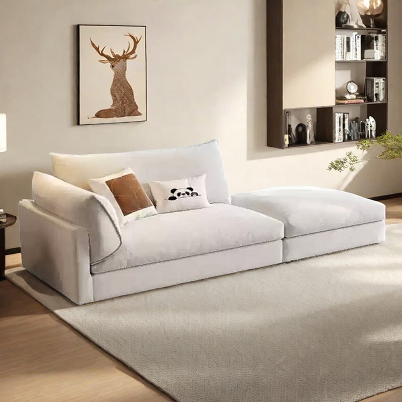Canapé-lit en coton et lin avec repose-pieds, Orienté à gauche (vu de face), Beige
