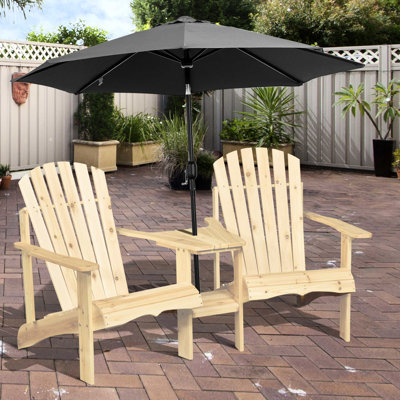Chaise en bois pour deux personnes, chaises de foyer d'extérieur avec trou pour table et parasol, terrasse de patio, piscine, cour arrière, style ergonomique, classique et captivant