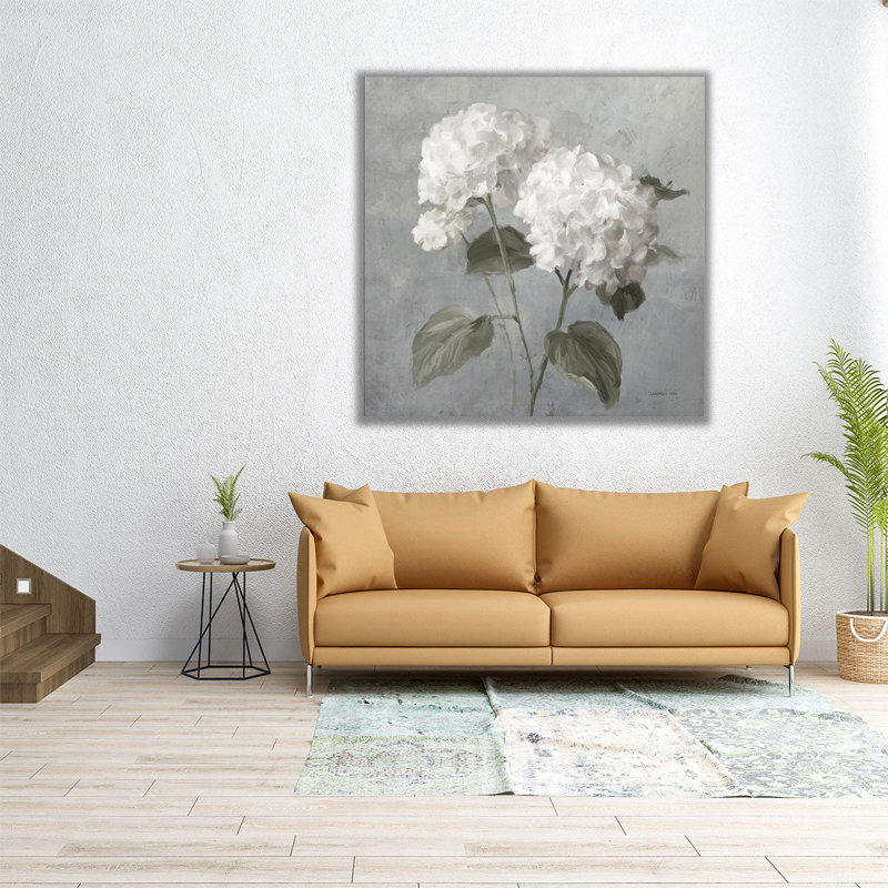 Hortensias blancs - reproduction d'art sur toile, H 12 po x l 12 po
