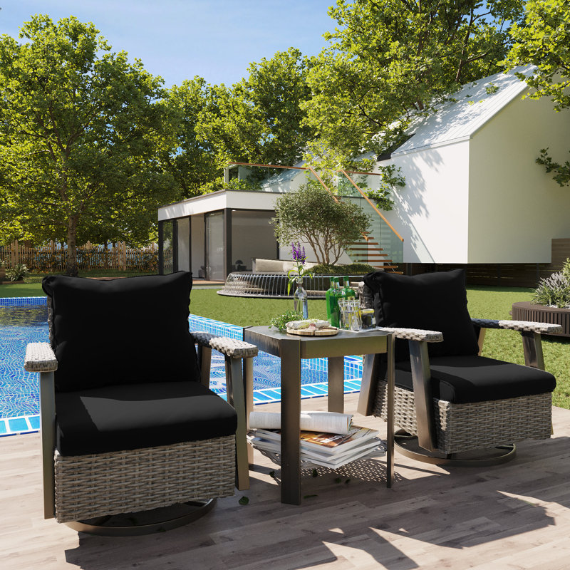 Phebee Wicker - Person Patio Conversation Set with Cushions, Black
