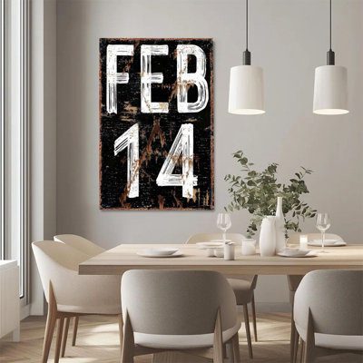 Art mural sur toile encadré en 2 dimensions, Saint-Valentin, numéros de date, impression sur toile de style rétro vieilli, impression sur toile, décoration idéale pour la Saint-Valentin, prêt à accrocher