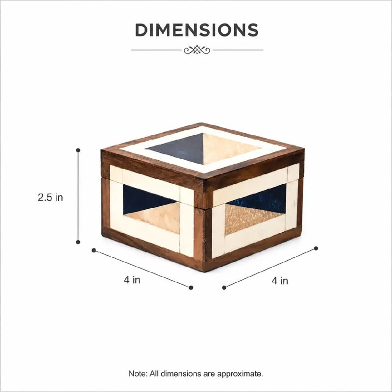 Decorative Keepsake Box, Compact Handmade Square Organizer For Dresser Desk Shelf