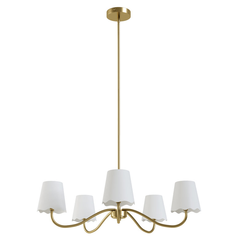 Wrought Iron 5-Light Chandelier, Laiton poli, White 
