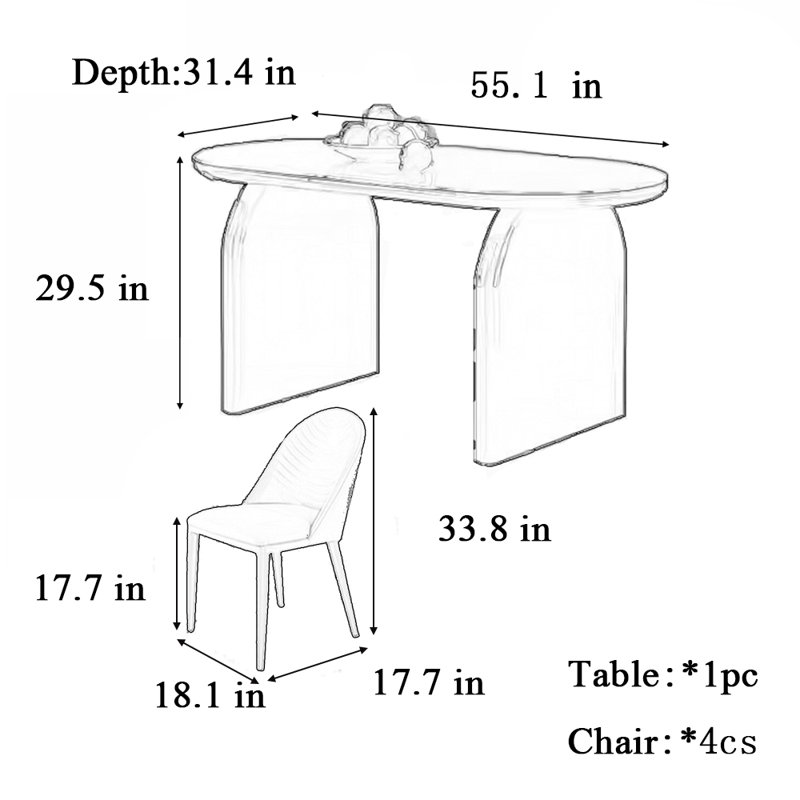 Table et chaise de salle à manger de style crème minimaliste, 29.5"H x 55.1"L x 31.4"W