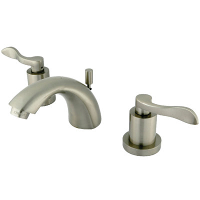 Kingston Brass Two-Handle 3-Hole Deck Mount Mini-Widespread Bathroom Faucet with Brass Pop-Up