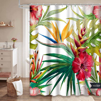 Rideau de douche imperméable avec 12 feuilles de palmier Strelitzia