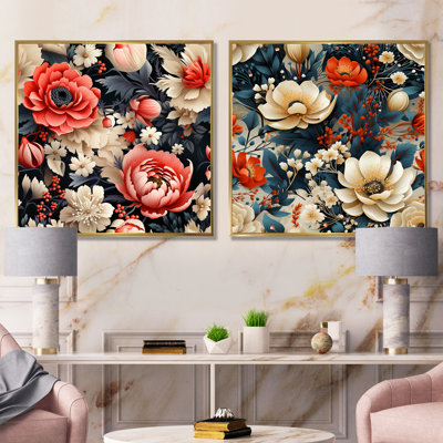 Ensemble de 2 reproductions d'art sur toile à motif floral français