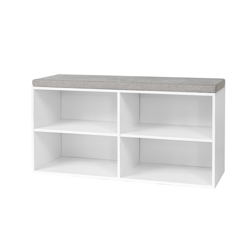 White Double Seater Storage Bench with Gray Cushion