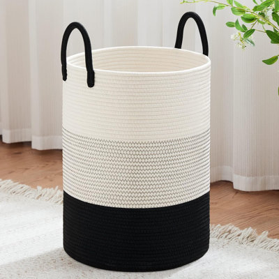 Large Woven Laundry Hamper Basket For Blankets, Toys, And Clothes - Durable Cotton Rope Storage Organizer For Living Room, Bedroom, Bathroom