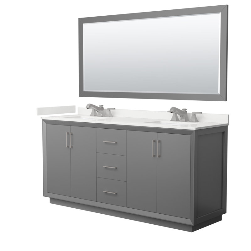 Strada 72 in. Double Vanity, White Cultured Marble, Dark Gray, Matte Black