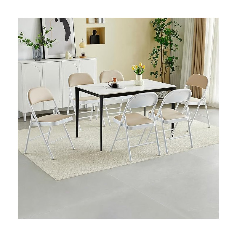 Texian Metal Office Folding Chairs Folding Chair (Set of 6), Beige