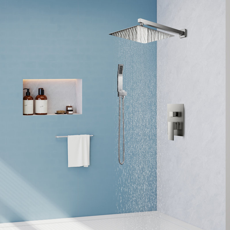 Système de douche à jet de pluie fori 10 pouces avec douchette à main et valve brute à pression équilibrée, 1,8 gal / min