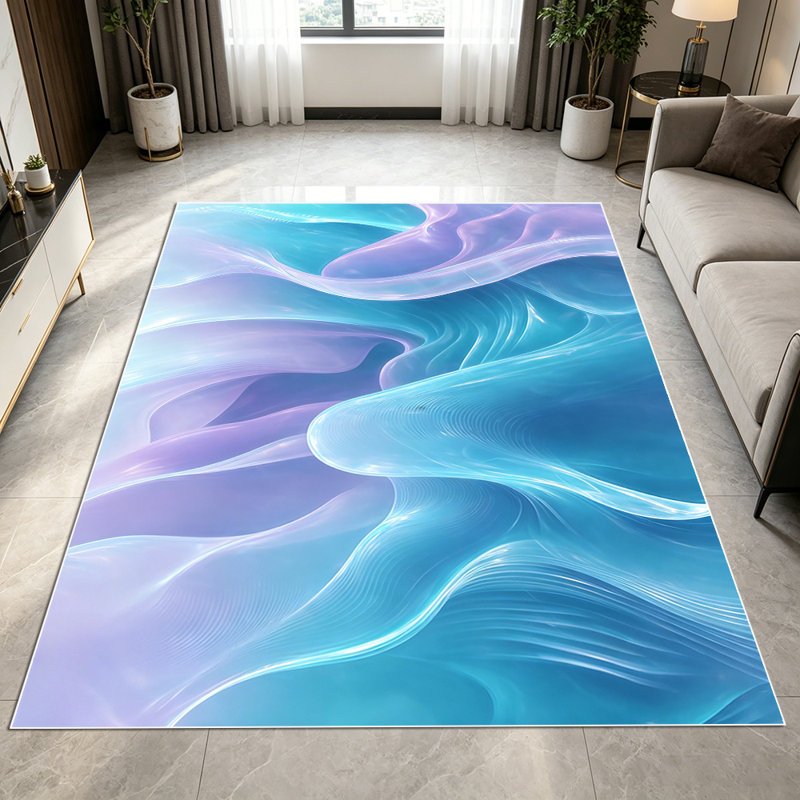 1PC Abstract Liquid Swirl Teal Lavender Gradient area rugs for Living Room, Soft and Comfortable, Suitable for all seasons, easy-to-maintain, machine washable Indoor floor mat, Under Table Farmhouse suitable for Dining Table, Bedroom, Entryway, Back