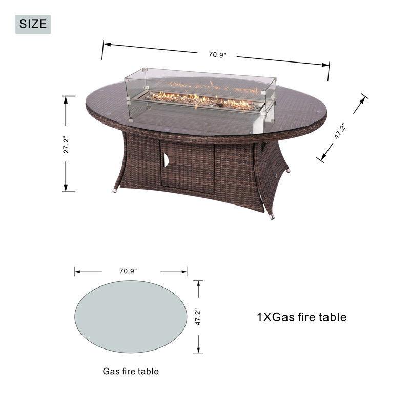 Table de foyer d'extérieur au propane en aluminium avec couvercle H 28,34 po x l 70,87 po Jaye