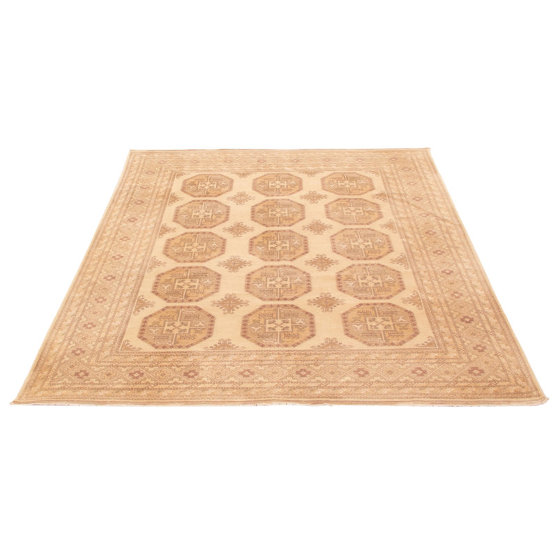 Tapis crème fin noué à la main de conception unique 7 pi 11 po x 8 pi 11 po Peshawar