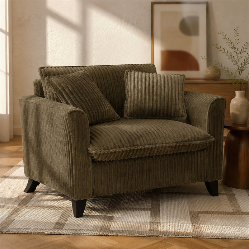 Petit canapé simple, fauteuil avec coussins, rembourré en velours côtelé doux, chaise décorative confortable, style scandinave moderne, brun