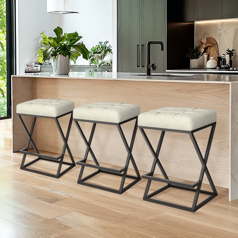 Tabouret de bar Mid-Century 26 po, Blanc, 2