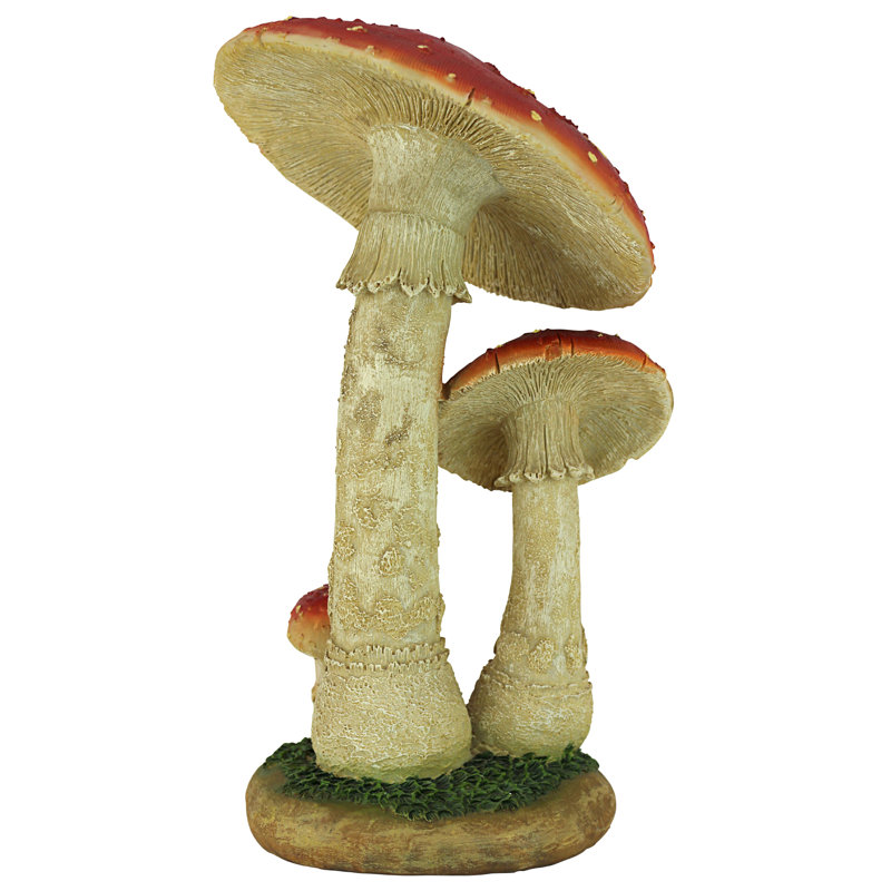 Mystic Forest Red and Tan Resin Mushroom Statue