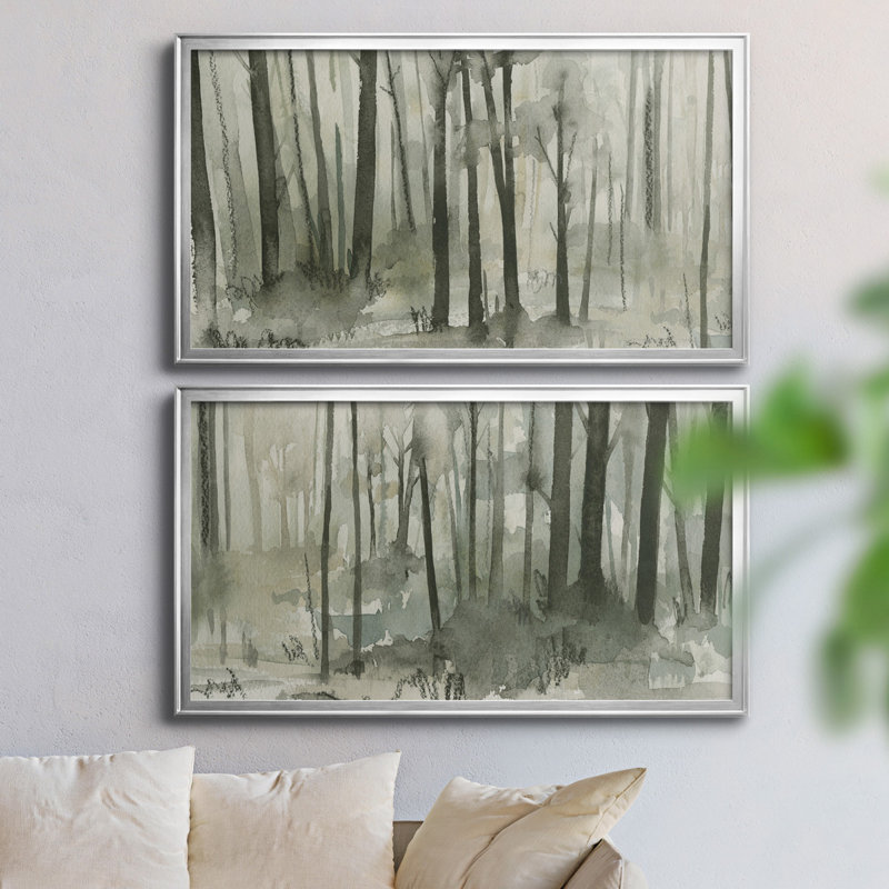Into The Woods I - Ensemble de 2 peintures sur toile encadrées, H 45 po x l 42,5 po x P 1 po, Cadre argenté