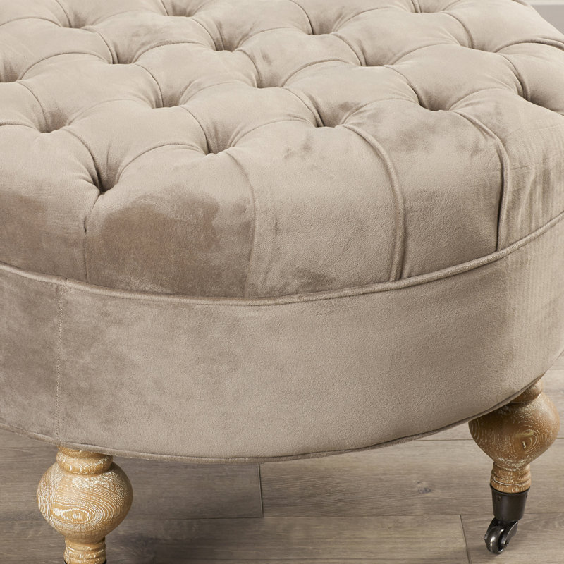 Ronni Velvet Ottoman, Mushroom Taupe Velvet