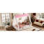 Lit double pleine grandeur avec tente blanche et rose, - Centre, garde-corps en bois massif, base, longueur
