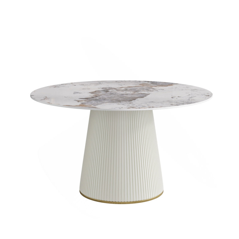Iconie Round Stone Top Dining Table, White/Gray, 29.53" H x 59.05" W x 59.05" D