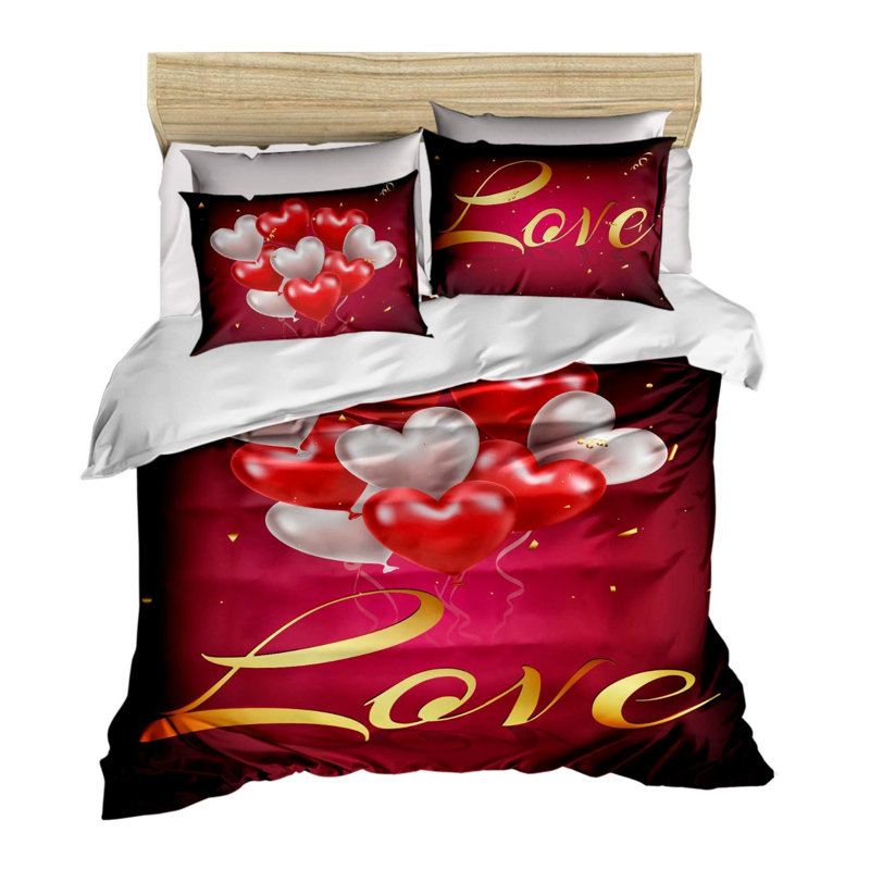 Luxury Double Duvet Cover Set, Red & White with Gold Accents | 100% Polyester Microsatin & Cotton, Duvet 78.7 x 86.6 inches & 2 Pillowcases 19.7 x 27.6 inches | Machine Washable, Zipper Closure, Elegant 3D Printing Design