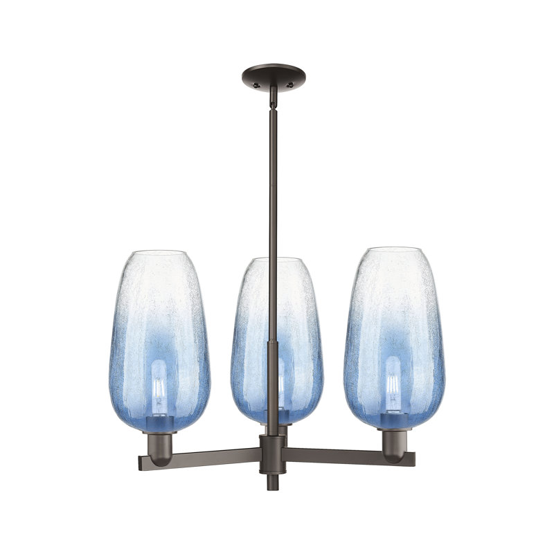 Lustre suspendu 3 lumières Godalming, Bronze frotté à l'huile, Bleu saphir