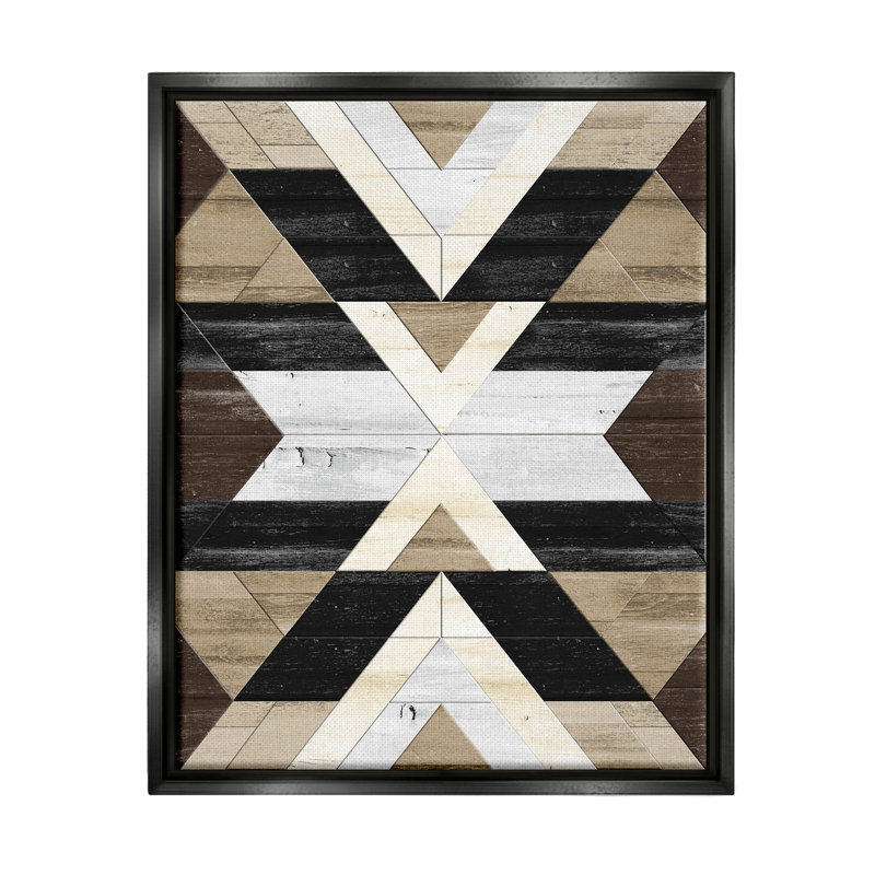 "Rustic Linear Aztec Shapes", encadré noir, art mural sur toile flottante par Erica Billups, Cadre flottant noir de jais
