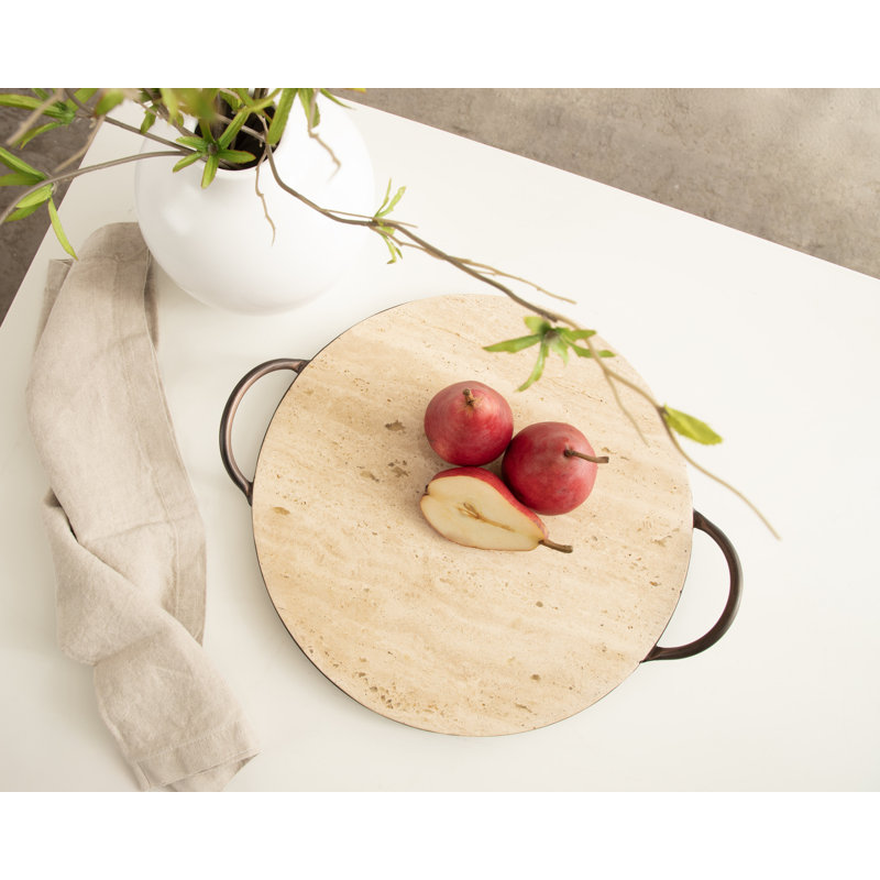 Round Natural Travertine Serving Tray