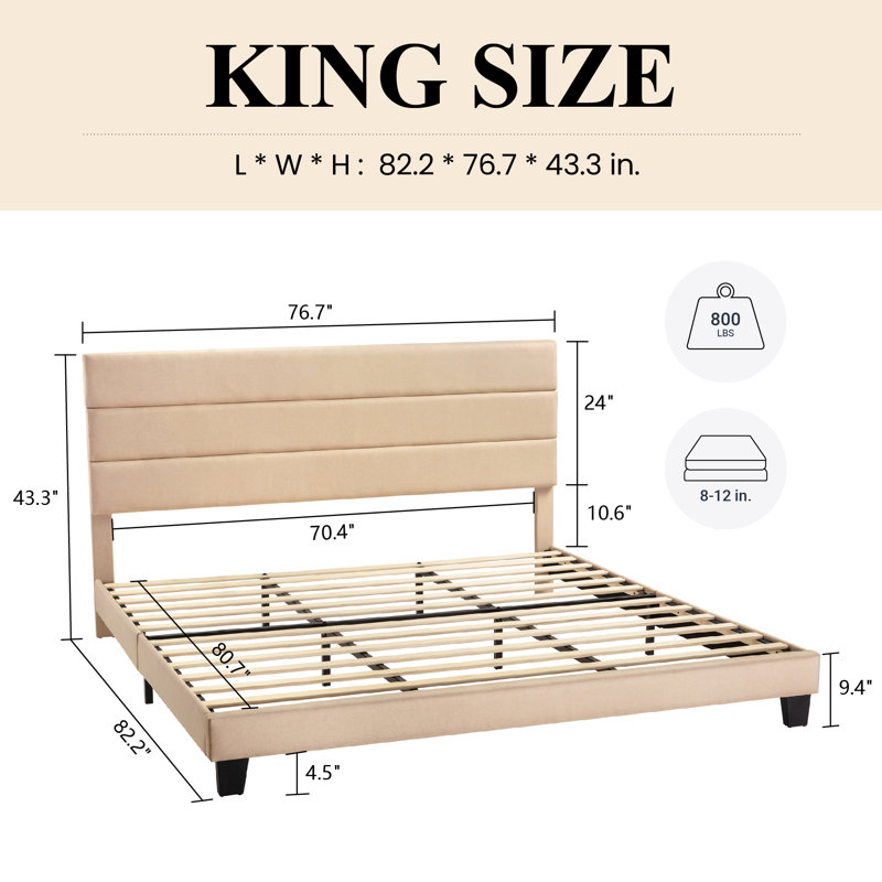 Elison Platform Bed with Fabric Upholstered Headboard and Wooden Slats