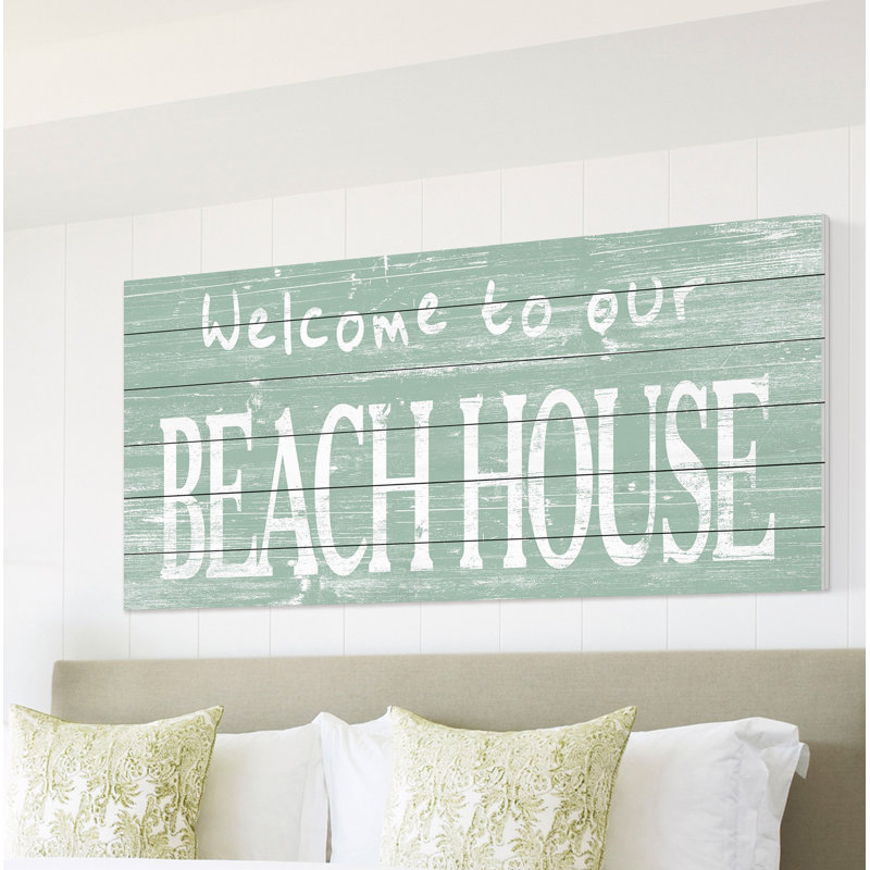 «Welcome to Our Beach II», impression d'art textuel sur bois sans cadre, H 12 po x l 24 po x 1,5 po