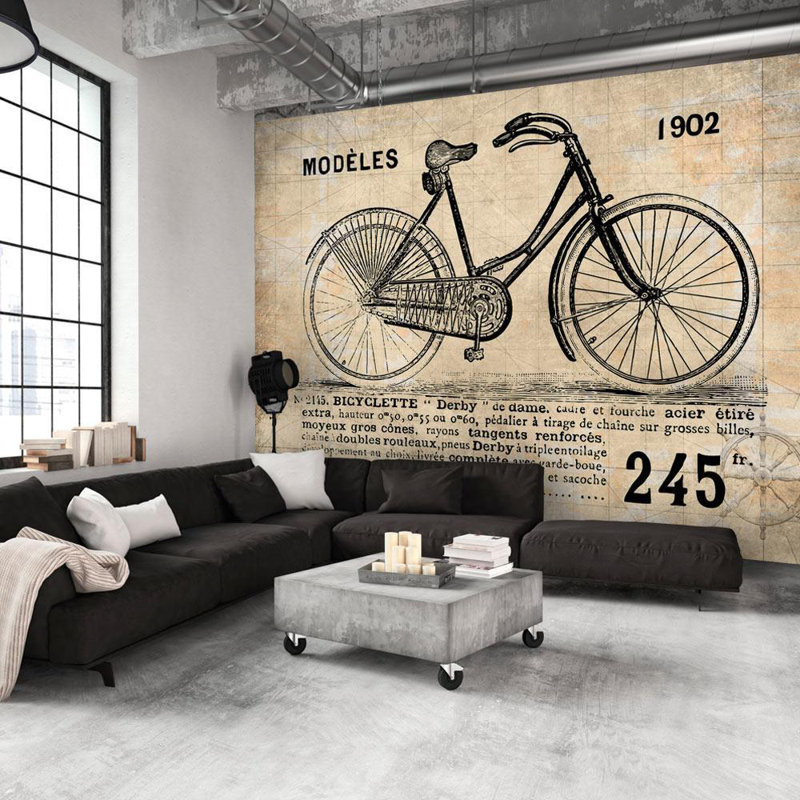 Murale vieille bicyclette en sépia Gerdy, L 55 po x l 78 po