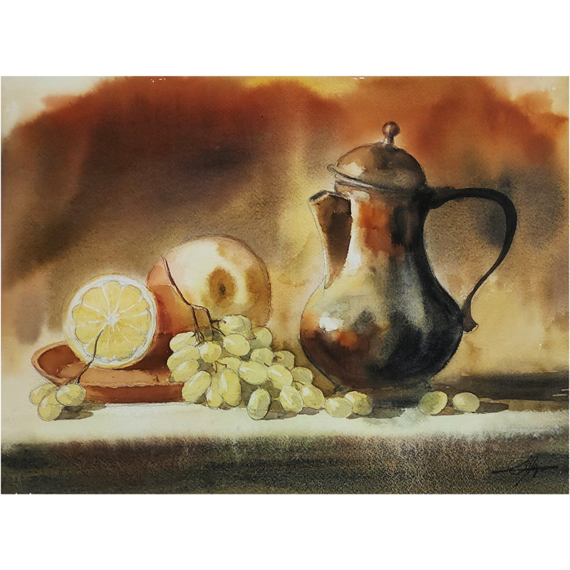 Raisins et oranges | Aquarelle | Pour la décoration murale