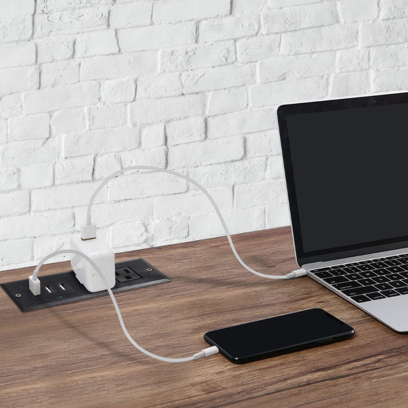 Multiprise encastrée dans le bureau, 2 prises de courant alternatif 3 ports USB-A, prise de courant encastrée encastrée pour bureau, armoire, table de chevet, usage domestique et commercial