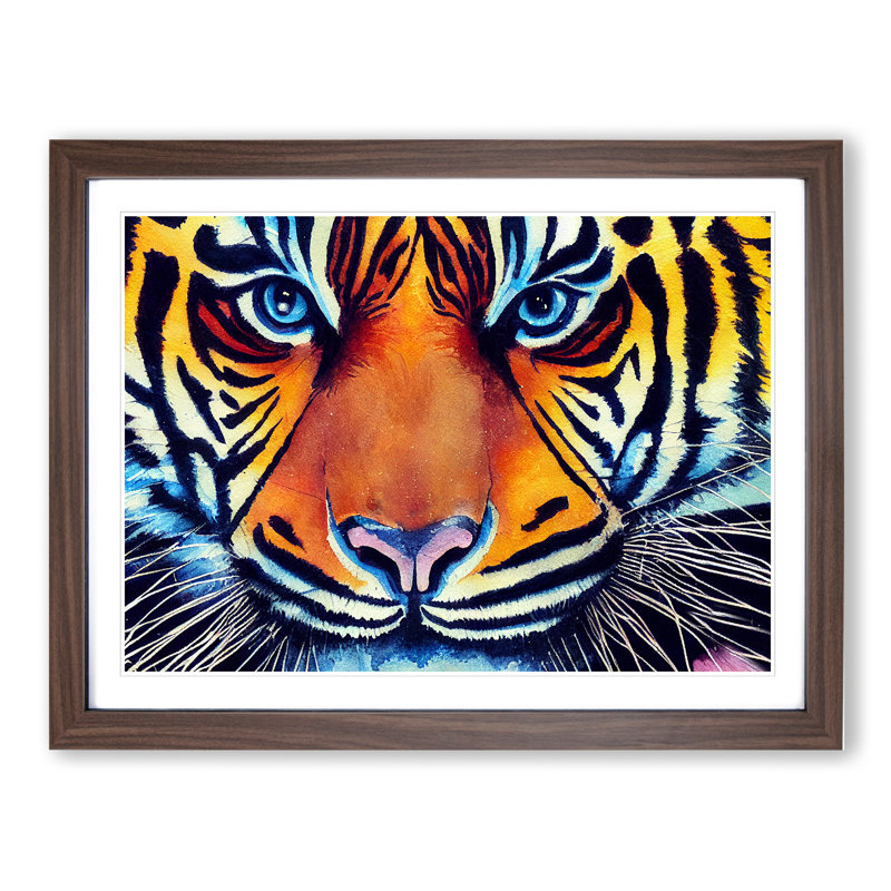 Watercolour Tiger Vol.1 - Framed Print, 46cm H x 64cm W, Dark Brown