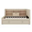 Lit de jour simple rembourré en tissu avec lit gigogne, tablettes de rangement intégrées, charge USB et prises électriques-1920045445