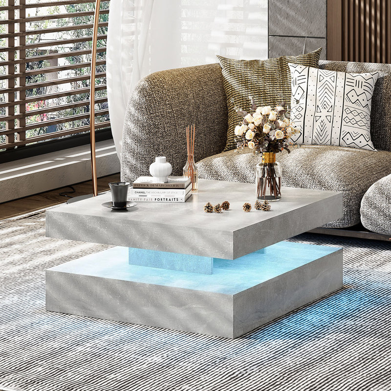 LED Coffee Table with Storage, 15.7" H x 30.7" L x 30.7" W