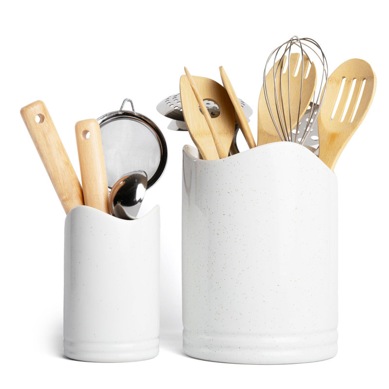 Porte-ustensiles - Ensemble de 2 - Grand et petit organisateur d'ustensiles de cuisine en céramique - Ustensiles de cuisine pour comptoir de cuisine