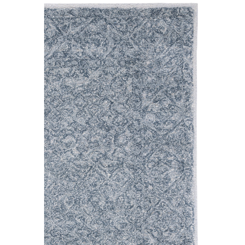 Tapis gris / bleu en laine / coton touffeté à la main Marquee, Tapis de couloir 2 pi 3 po x 9 pi