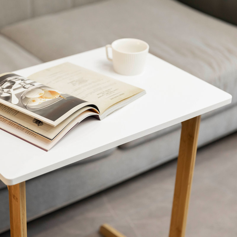 White Bamboo L-Shaped Sofa Tray Table