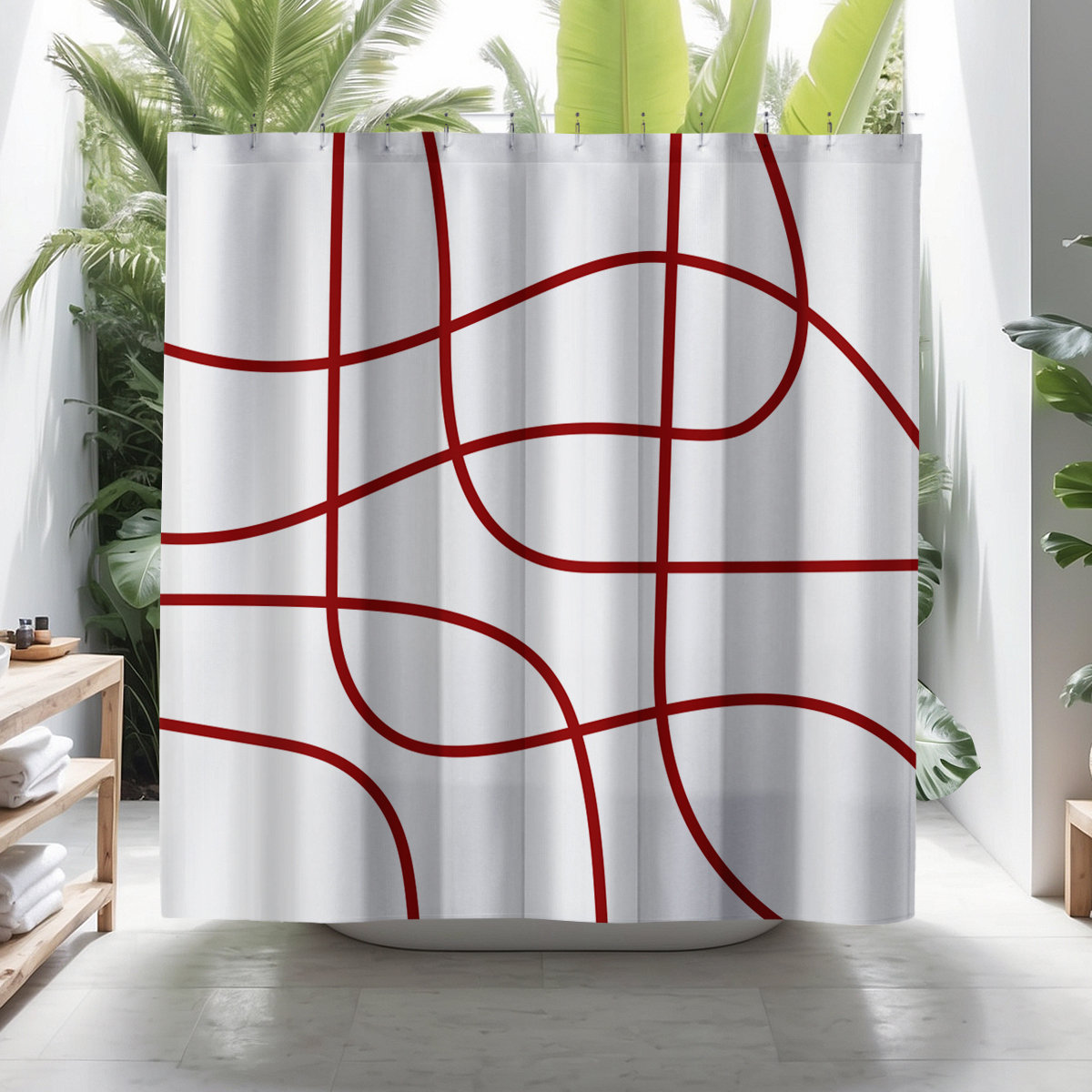 Coco Polyester Shower Curtain, Red