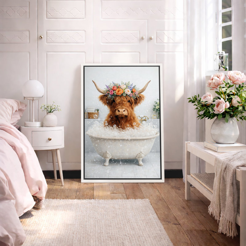 Highland Cow, H 36 po x l 24 po x P 1,5 po, Cadre blanc