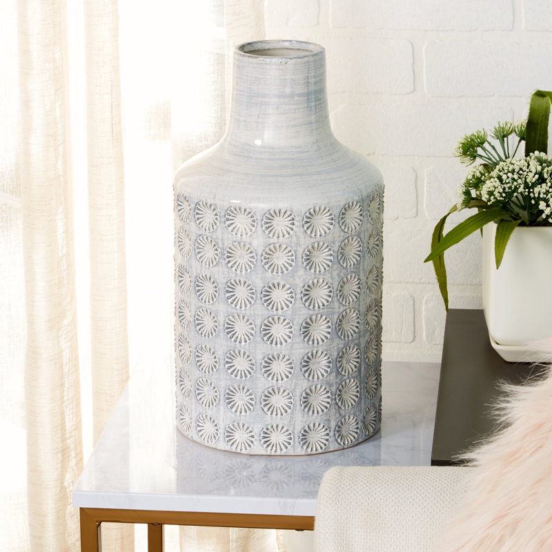 Vase de table rond en céramique, H 14,15 po x l 7,65 po x P 7,60 po