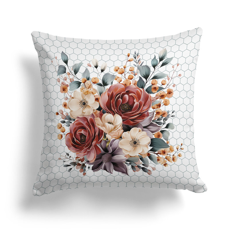 Coussin Petal Poetry, H 18 po x l 18 po, Vert/rouge
