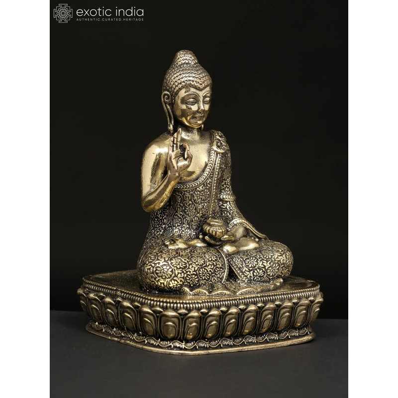 Statue de petit Bouddha de 6 pouces en laiton Vitark Mudra avec incrustation
